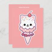 アイスクリーム子猫バースデーパーティ招待状 招待状 (正面/裏面)