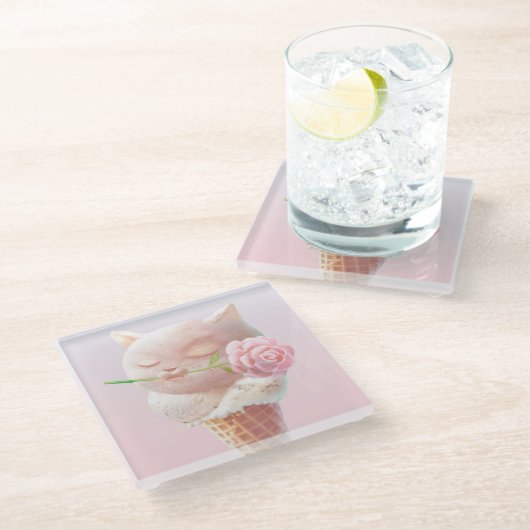 アイスクリーム子猫ロージー&ドリーミー ガラスコースター (アングル)