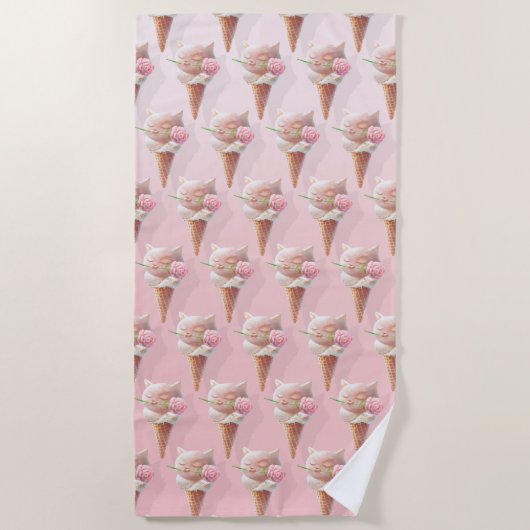 アイスクリーム子猫ロージー&ドリーミー ビーチタオル (正面)