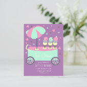 アイスクリーム屋さんのケーキの飾り付け パープル 誕生日パーティー ポストカード (スタンド正面)