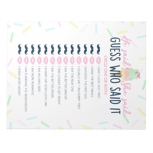 アイスクリーム彼は彼女はシャワーゲームパックと言った ノートパッド (正面)