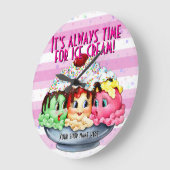 アイスクリーム手塗り.pink.dot.stripesの時間 ラージ壁時計 (傾斜)