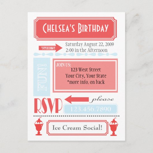 アイスクリーム招待状 インビテーションポストカード (正面)