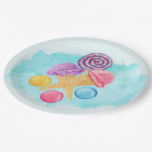 アイスクリーム棒つきキャンデーとキャンディ ペーパープレート (アングル)