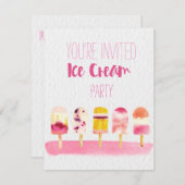 アイスクリーム水彩パーティの招待状 招待状 (正面/裏面)