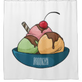 アイスクリーム漫画イラストレーション シャワーカーテン (正面)