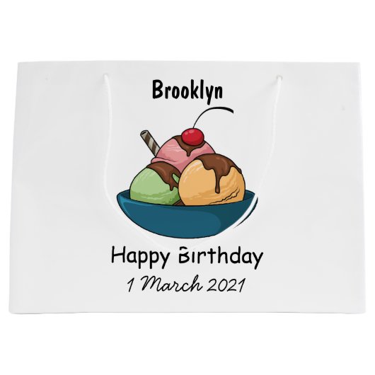 アイスクリーム漫画イラストレーション ラージペーパーバッグ (正面)