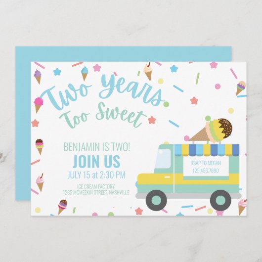アイスクリーム第2位誕生日兄弟姉妹双子 招待状 (正面/裏面)