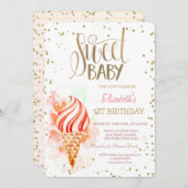 アイスクリーム絵を描ススプラッシュダイヤストライプモンド誕生日 招待状 (正面/裏面)