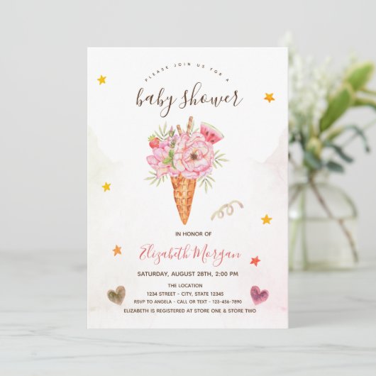 アイスクリーム花赤ちゃんシャワー 招待状 (スタンド正面)