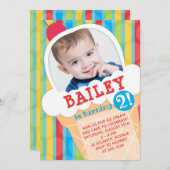 アイスクリーム誕生パーティーフォト招待状 招待状 (正面/裏面)