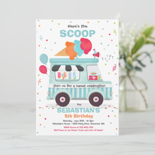 アイスクリーム誕生会アイスクリームトラック誕生日 招待状 (スタンド正面)