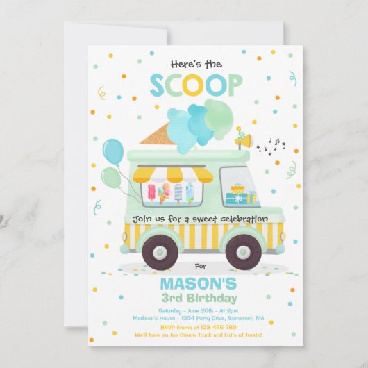 アイスクリーム誕生会アイスクリームトラック誕生日  招待状 (正面)