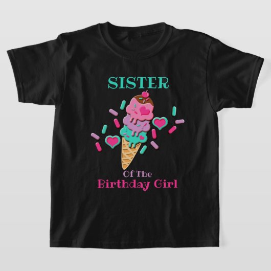 アイスクリーム誕生日ガールキッズTシャツシスター Tシャツ (レイダウン)
