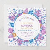 アイスクリーム誕生日ガールズキッズはこちらスクープ 招待状 (正面)