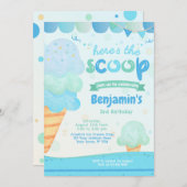 アイスクリーム誕生日パーティーの招待状 招待状 (正面/裏面)