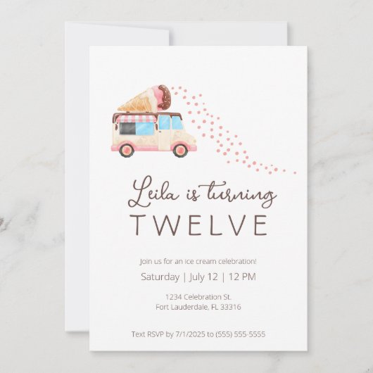 アイスクリーム誕生日パーティーの招待状 案内状 (正面)