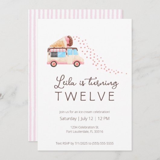 アイスクリーム誕生日パーティーの招待状 案内状 (正面/裏面)