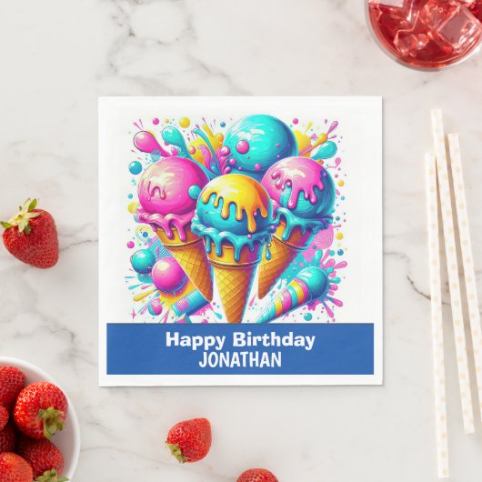 アイスクリーム誕生日パーティー スタンダードランチョンナプキン (インサイチュ)