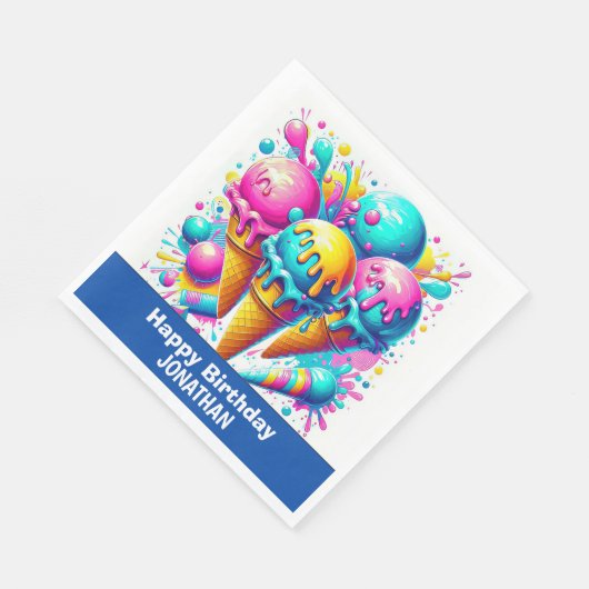 アイスクリーム誕生日パーティー スタンダードランチョンナプキン (角)