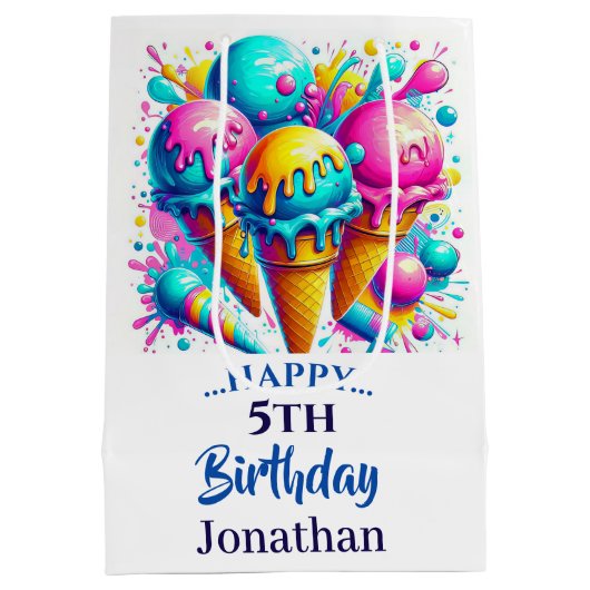 アイスクリーム誕生日パーティー ミディアムペーパーバッグ (裏面)