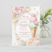 アイスクリーム誕生日ピンクアイスクリームヴィンテージ 招待状 (スタンド正面)