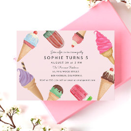 アイスクリーム誕生日ピンクサマーパーティー 招待状