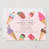 アイスクリーム誕生日ピンクサマーパーティー 招待状 (正面)