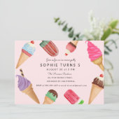 アイスクリーム誕生日ピンクサマーパーティー 招待状 (スタンド正面)