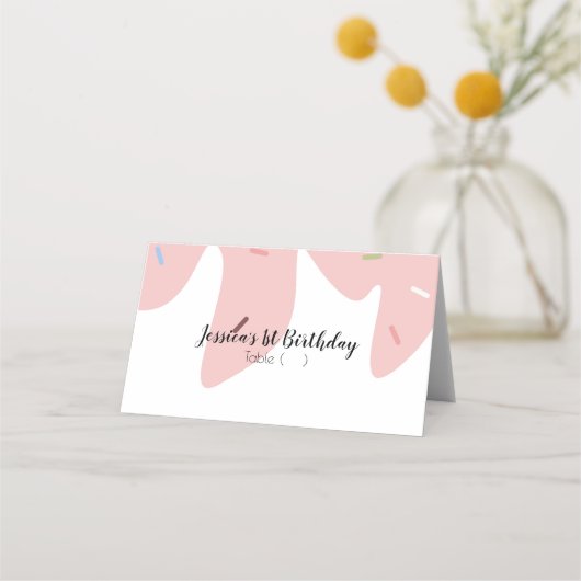 アイスクリーム誕生日ピンク溶融振り掛けテーブル プレイスカード (正面)