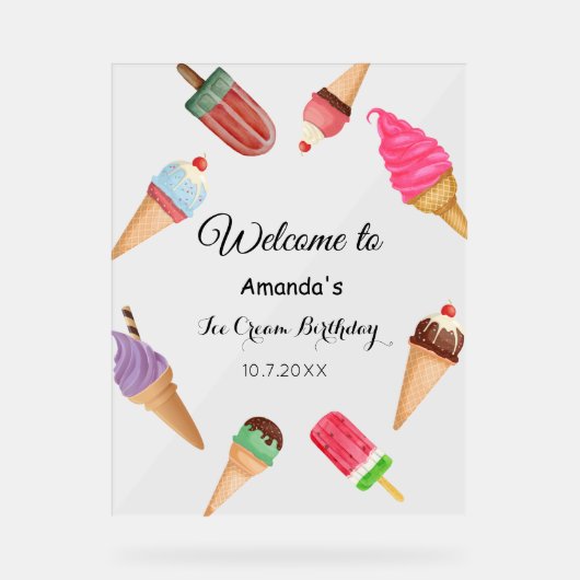 アイスクリーム誕生日プールサマーパーティー アクリルサイン (正面)