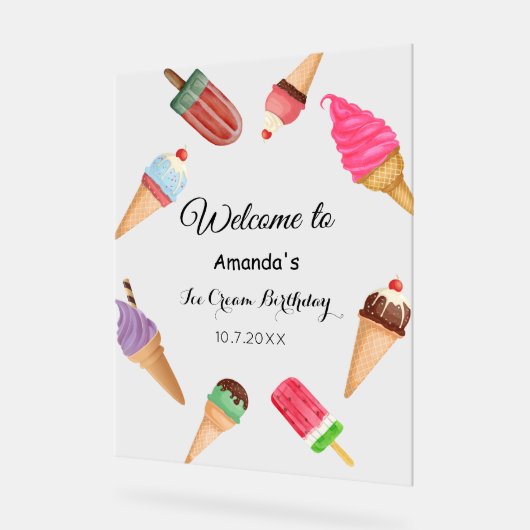 アイスクリーム誕生日プールサマーパーティー アクリルサイン (傾斜)