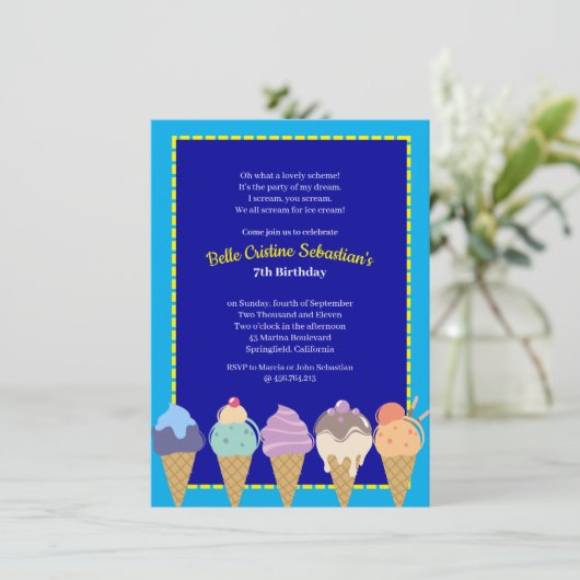 アイスクリーム誕生日夏 招待状 (スタンド正面)
