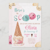 アイスクリーム誕生日招待状こちらスクープ 招待状 (正面/裏面)