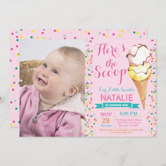 アイスクリーム誕生日招待状サマー 招待状 (正面/裏面)