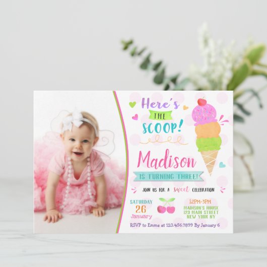 アイスクリーム誕生日招待状 招待状 (スタンド正面)