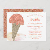 アイスクリーム誕生日 |甘モダンいバラ金ゴールドパーティー 招待状 (正面/裏面)