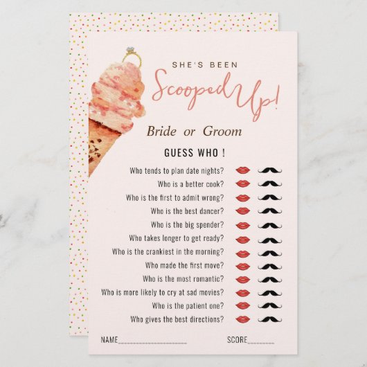 アイスクリーム誰がシャワーゲームを推測すくい上げた (正面/裏面)