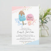 アイスクリーム赤ちゃんシャワー性別でかわいいかわいい 招待状 (スタンド正面)