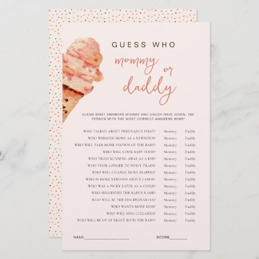 アイスクリーム赤ちゃんシャワー誰がゲーム (正面/裏面)