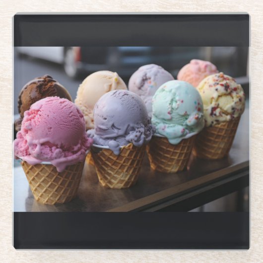 アイスクリーム飛行 ガラスコースター (正面)