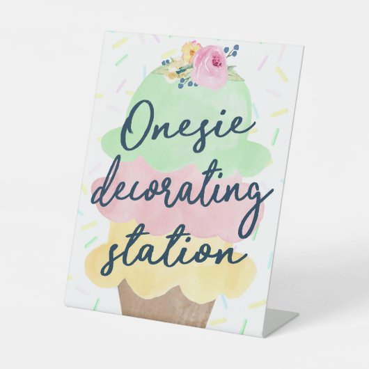 アイスクリーム飾のステーションベイビーシャワー 台座サイン (正面)