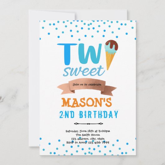 アイスクリーム2つの甘い少年のパーティー 招待状 (正面)