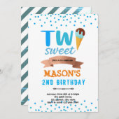 アイスクリーム2つの甘い少年パーティー 招待状 (正面/裏面)