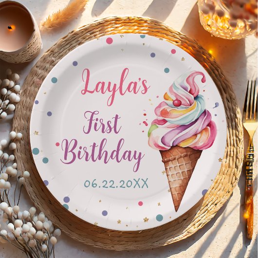 アイスクリーム1st誕生日パーティー ペーパープレート