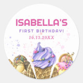 アイスクリーム1st誕生日パーティー ラウンドシール (正面)