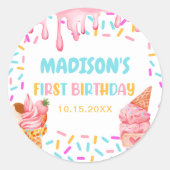 アイスクリーム1st誕生日パーティー ラウンドシール (正面)
