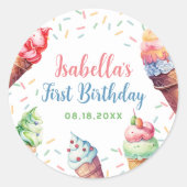 アイスクリーム1st誕生日パーティー ラウンドシール (正面)