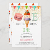 アイスクリーム1st誕生日パーティー 招待状 (正面/裏面)