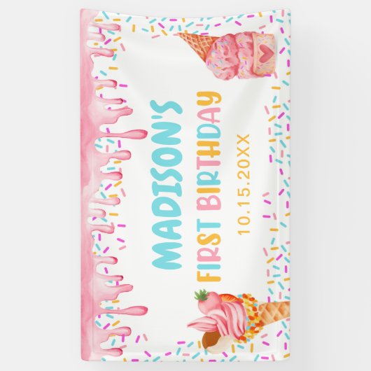 アイスクリーム1st誕生日パーティー 横断幕 (縦)
